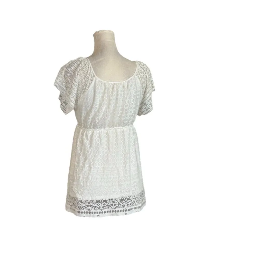 Max Studio Petites Babydoll Tunic Lace Blouse V Neck Eyelet Lined Flutter Sleeve - Image 2