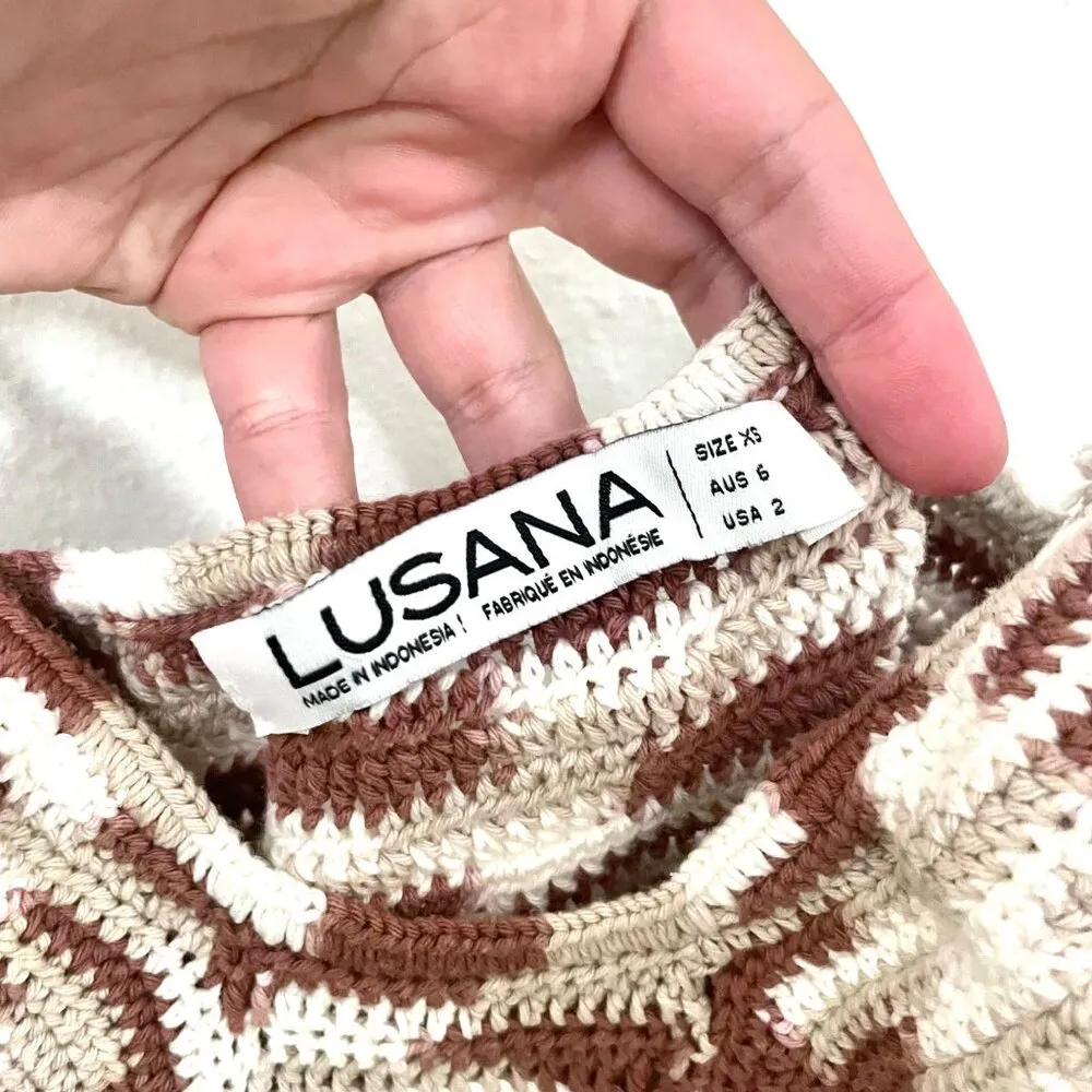 Lusana Keira Knitted Dress Crochet Mocha US Size 2 Brown - Image 4