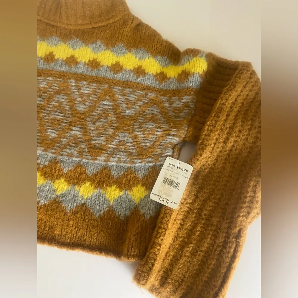 Small Alpine Crop Sweater Cinnamon Toast Fair Isle Chunky Knit NWT - Image 5