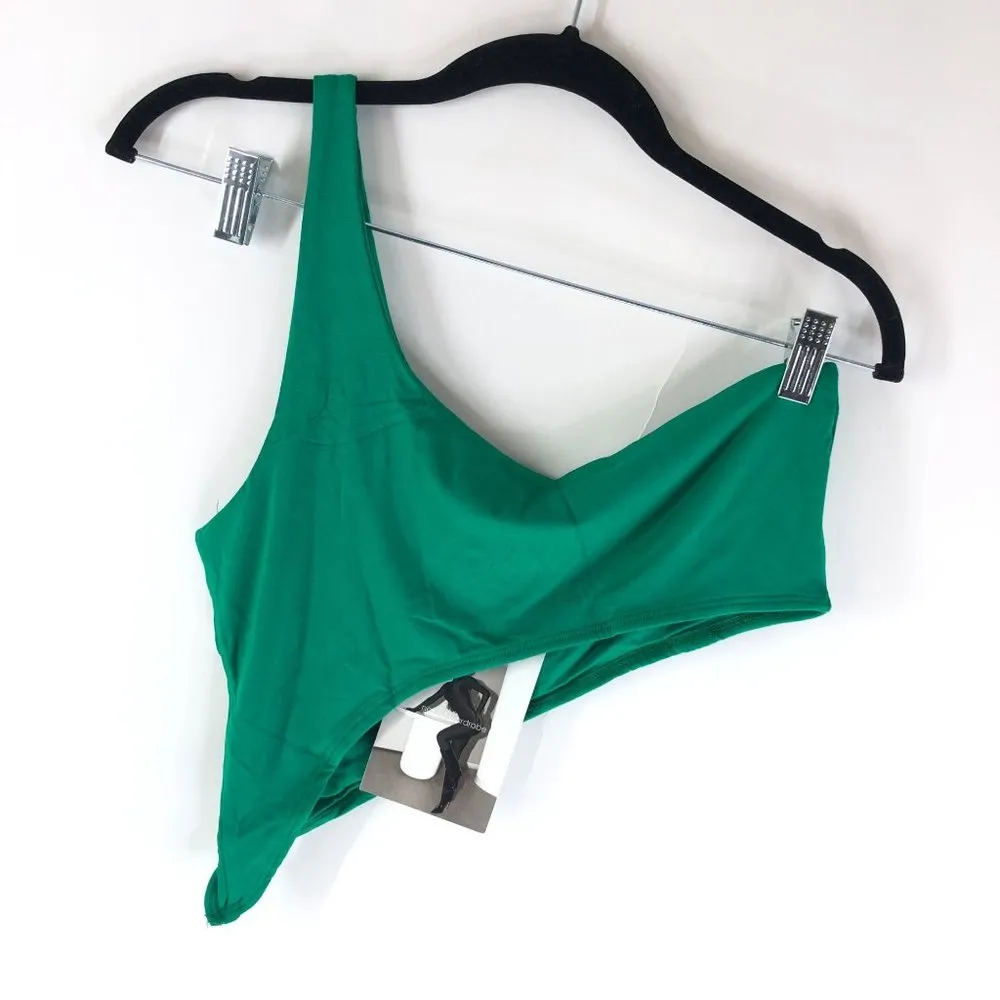Naked Wardrobe Womens Smooth Side Crop Top Asymmetric One Shoulder Green L - Image 3