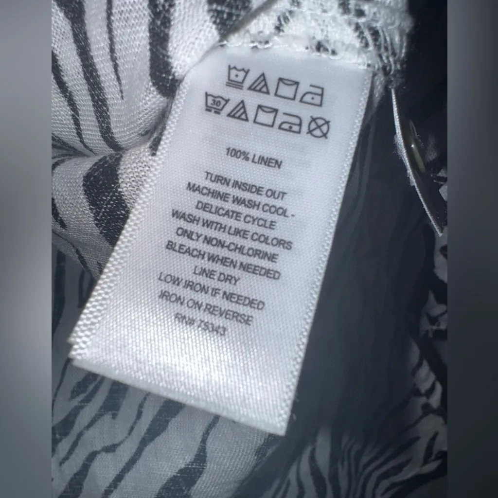 Cynthia Rowley Womens Black Zebra Print 100%‎ Linen Button Up Blouse Size 1X - Image 4
