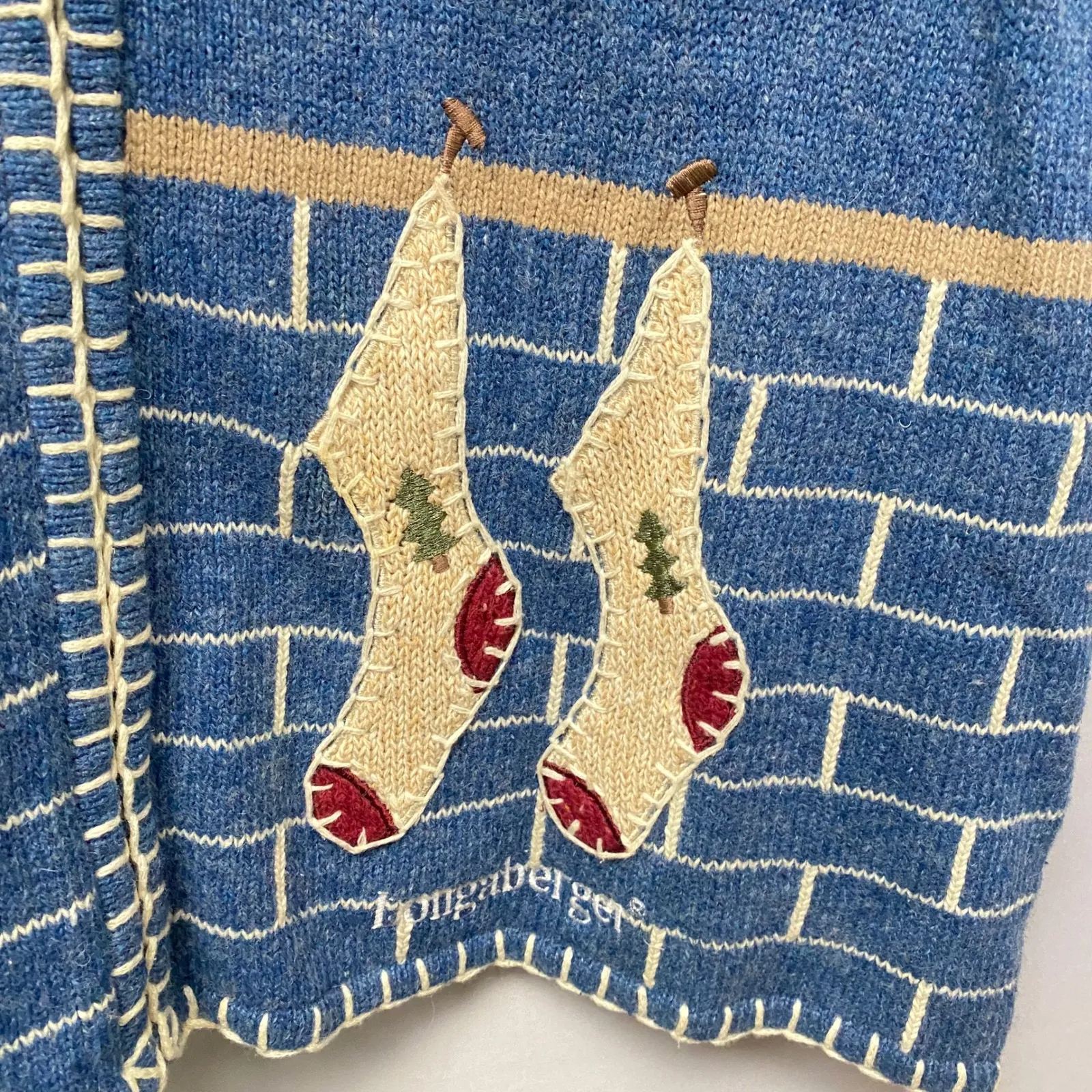 Longaberger Homestead Vintage 90s Holiday Knit Vest 1X Blue Winter Cabin Scene - Image 6