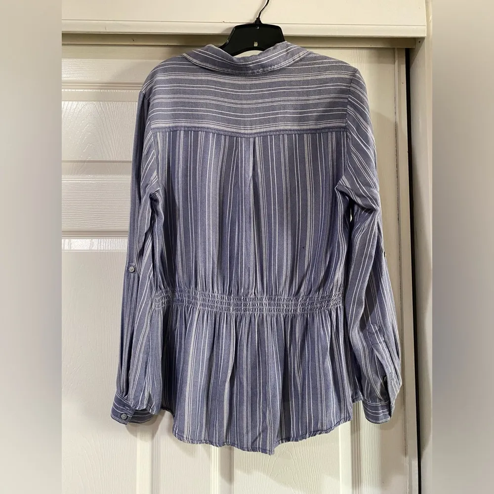 Vintage America Women's Long Sleeve Gray Blue Flannel Collared Shirt Top Size M Size M - Image 5