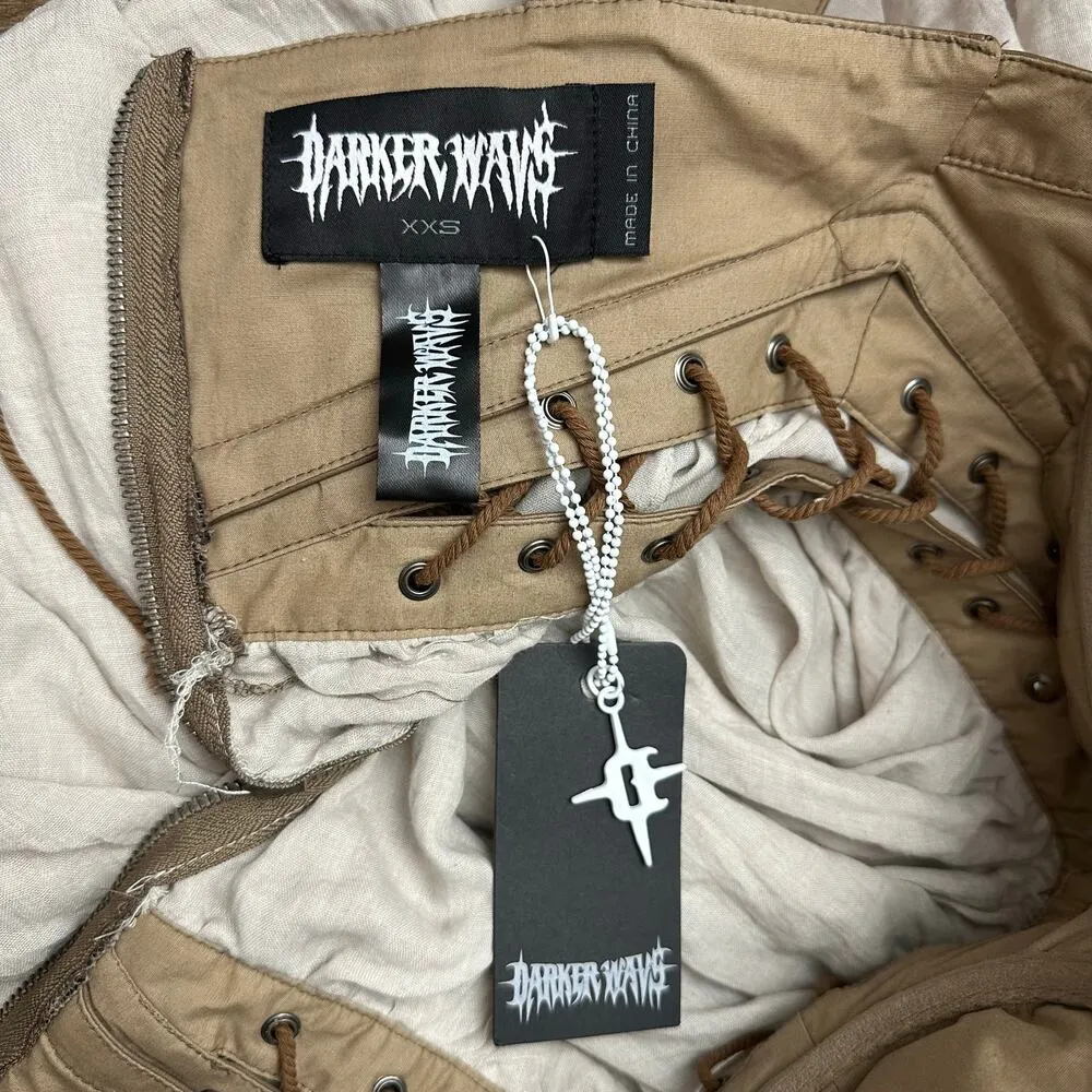 Dolls Kill XXS Darker Wavs Handkerchief Dress Brown Vegan Leather Asymmetrical - Image 6