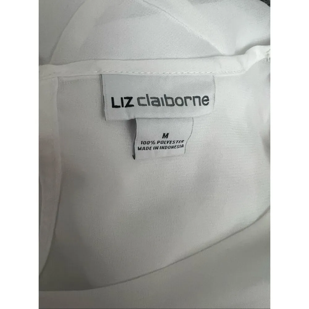 Liz Claiborne Women Silky White Ruffle Sheer Lined Blouse Size M Short Sleeve - Image 7