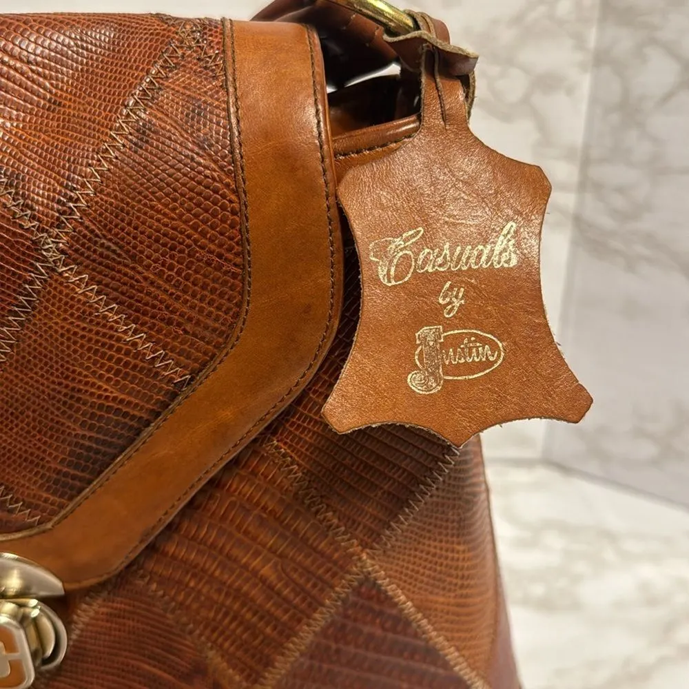 Justin boots leather patchwork brown shoulder crossybody purse rodeo western - Image 3