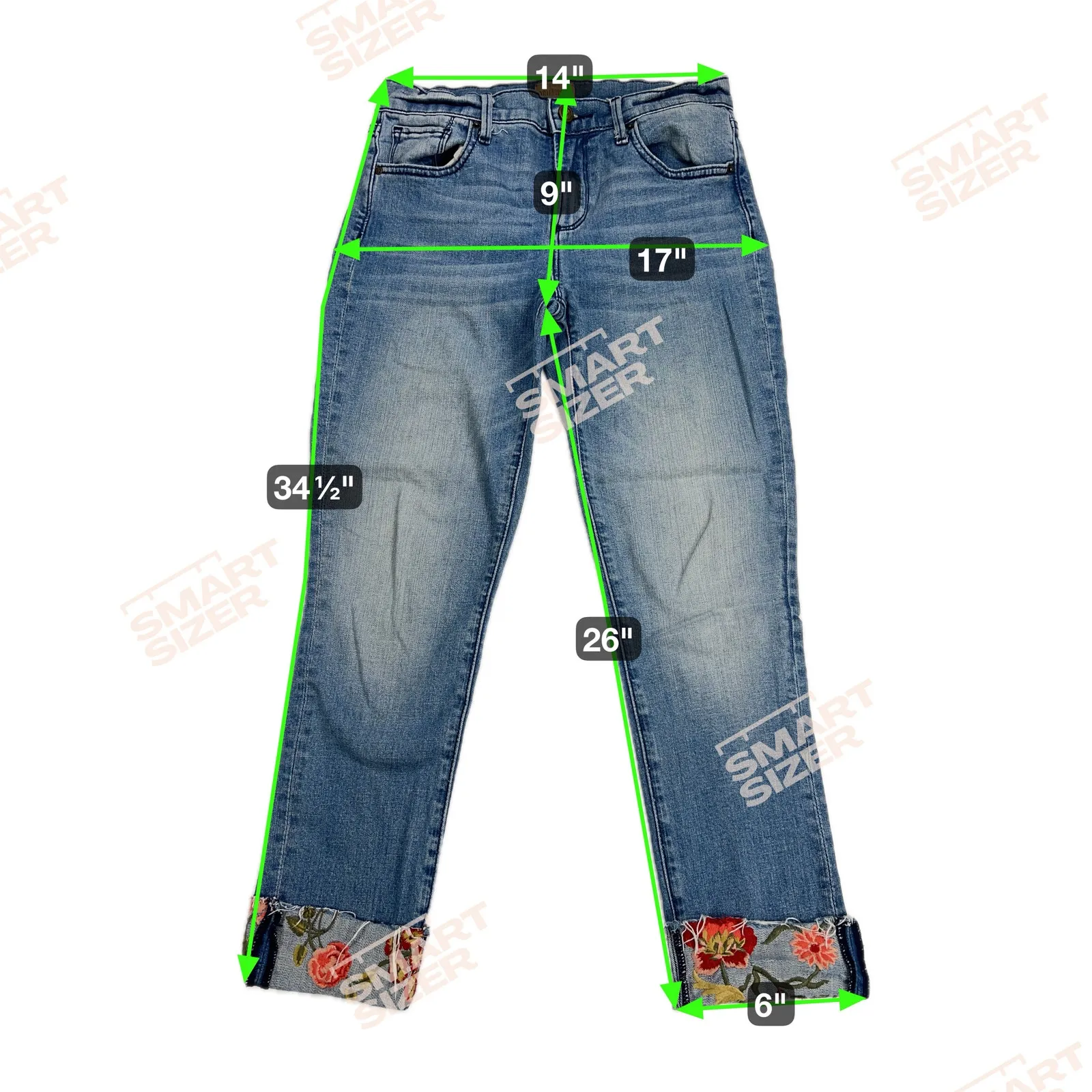 Driftwood Jackie Crop Embroidered Floral Cuffed Jeans Medium Wash Size 26 - Image 6