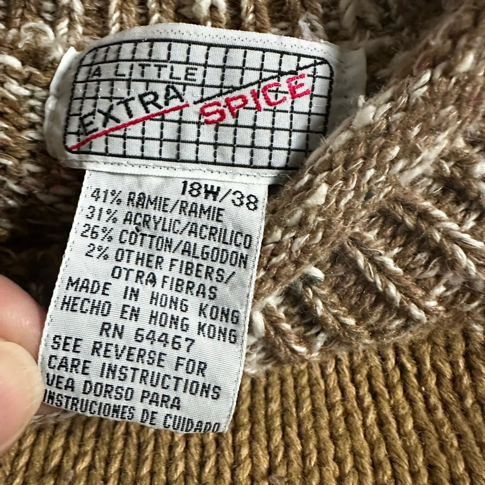 Vintage 90s Y2K Sweater Size 18W Shoulder Pads Argyle Brown Tan Fall Grandma - Image 5