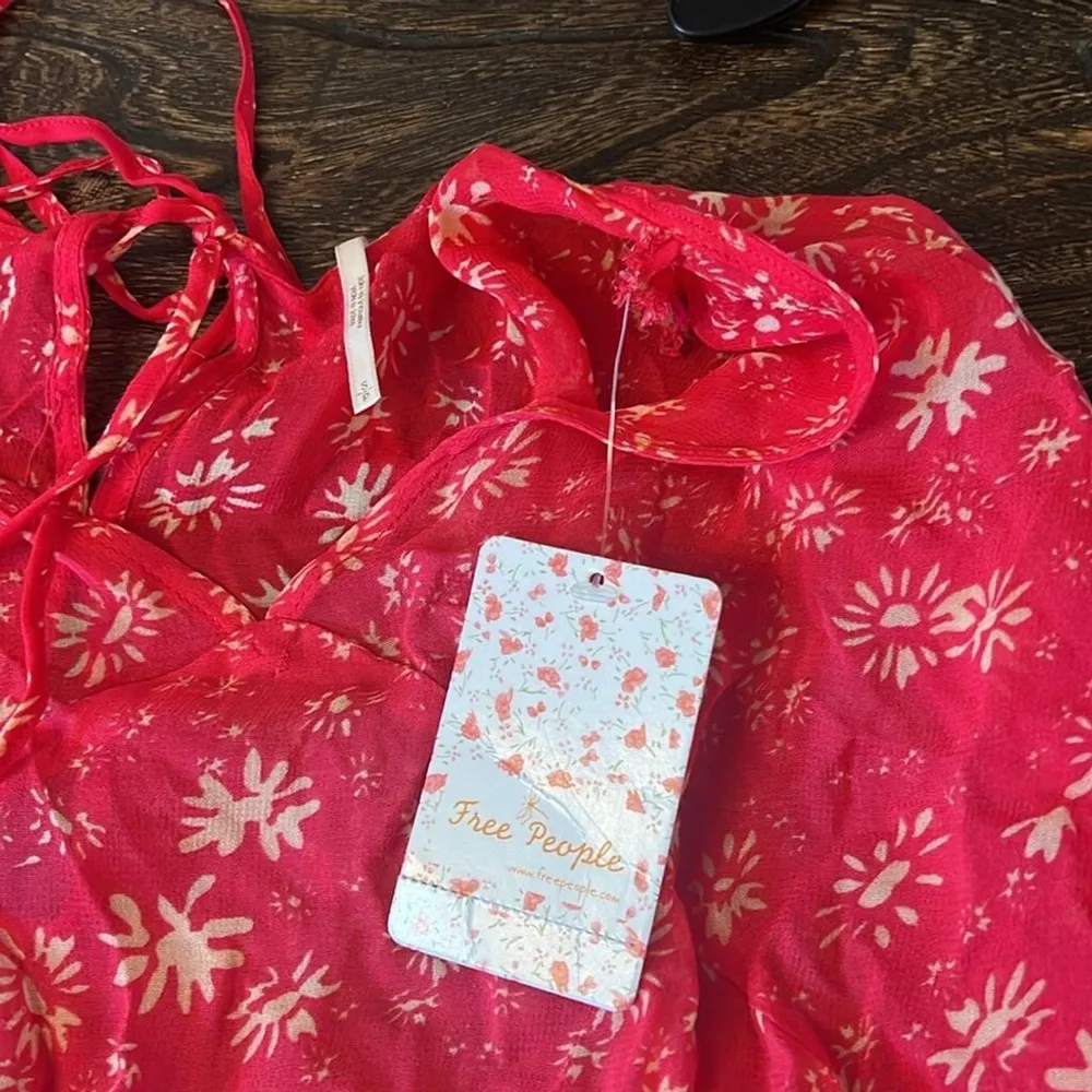 Free People Wallflower Midi Dress Raspberry Pink Floral Tiered Small NWT - Image 8