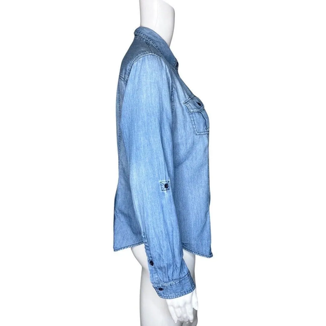 Sandra Ingrish Shirt Womens Medium Blue Denim Fitted Button Up Western Casual‎ - Image 2