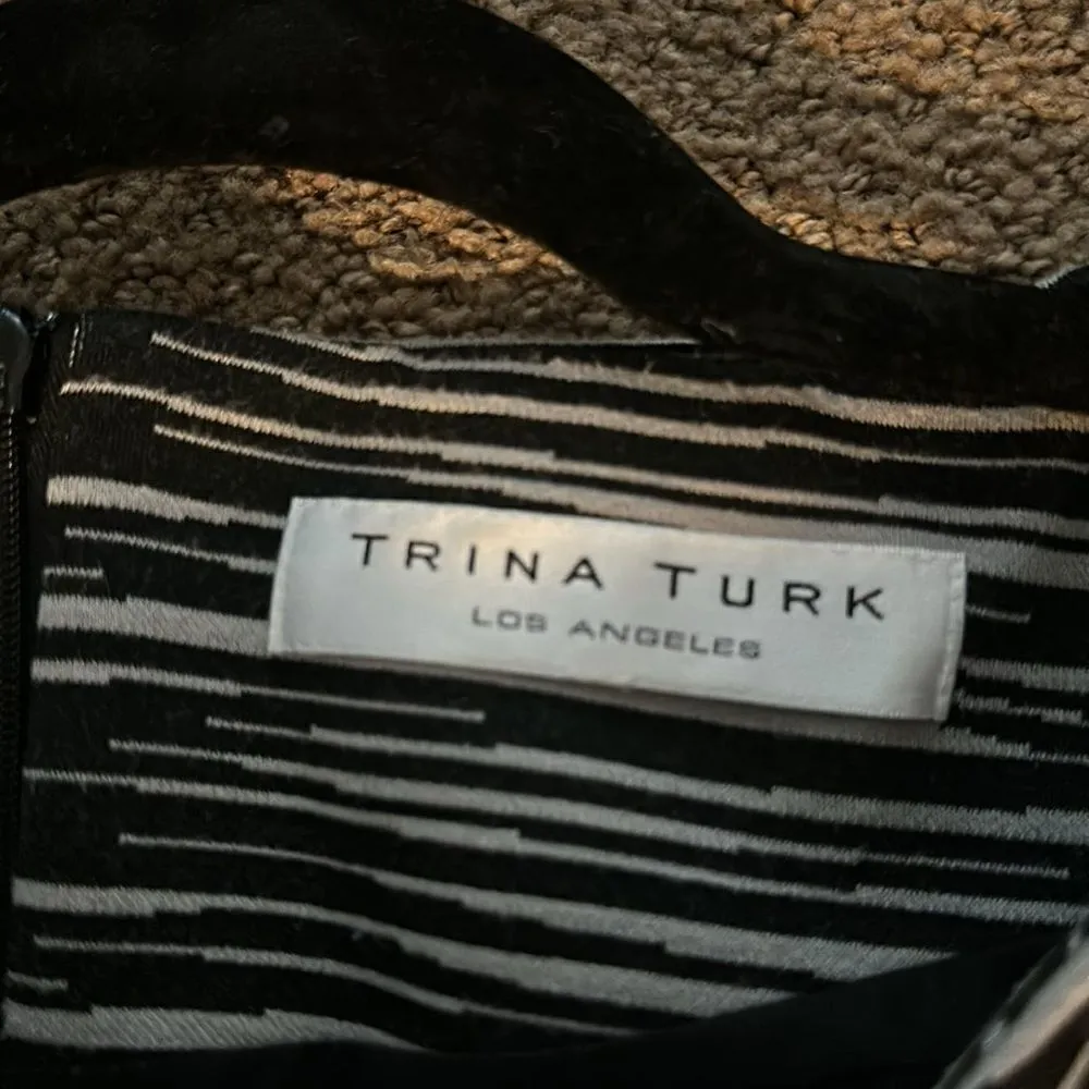 TRINA TURK Women’s Black & White Belted Zebra Stripe 3/4 Sleeve Dress Size 6 - Image 7