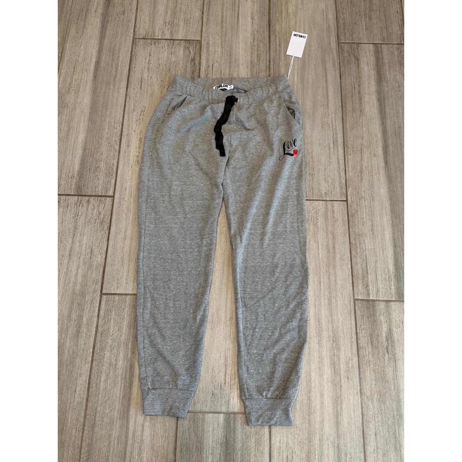 NEW Chrldr Love Heart Flat Pocket Sweatpants Womens Large Grey Streetwear Jogger Gray - Image 3
