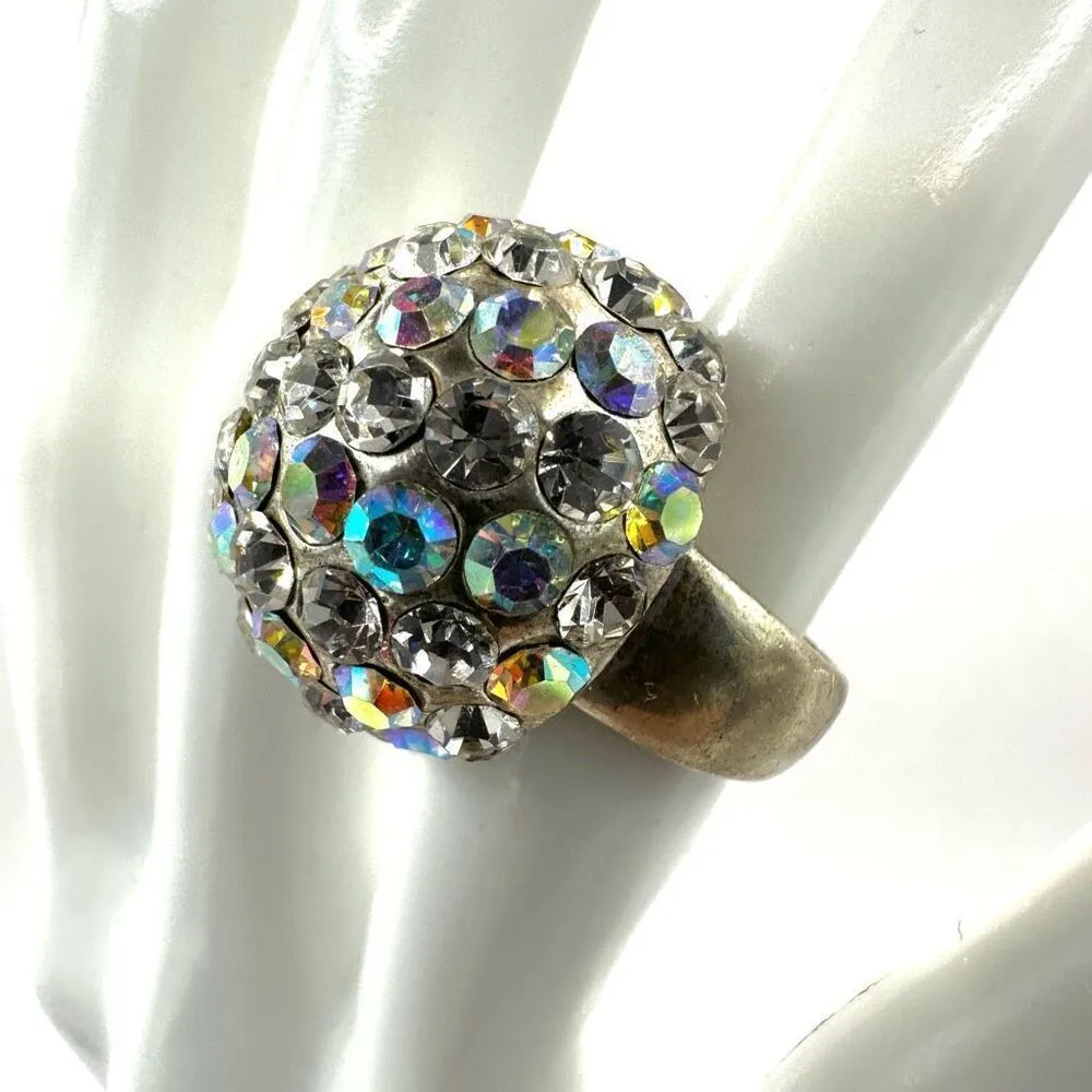 Round rhinestone cocktail ring Silver - Image 10