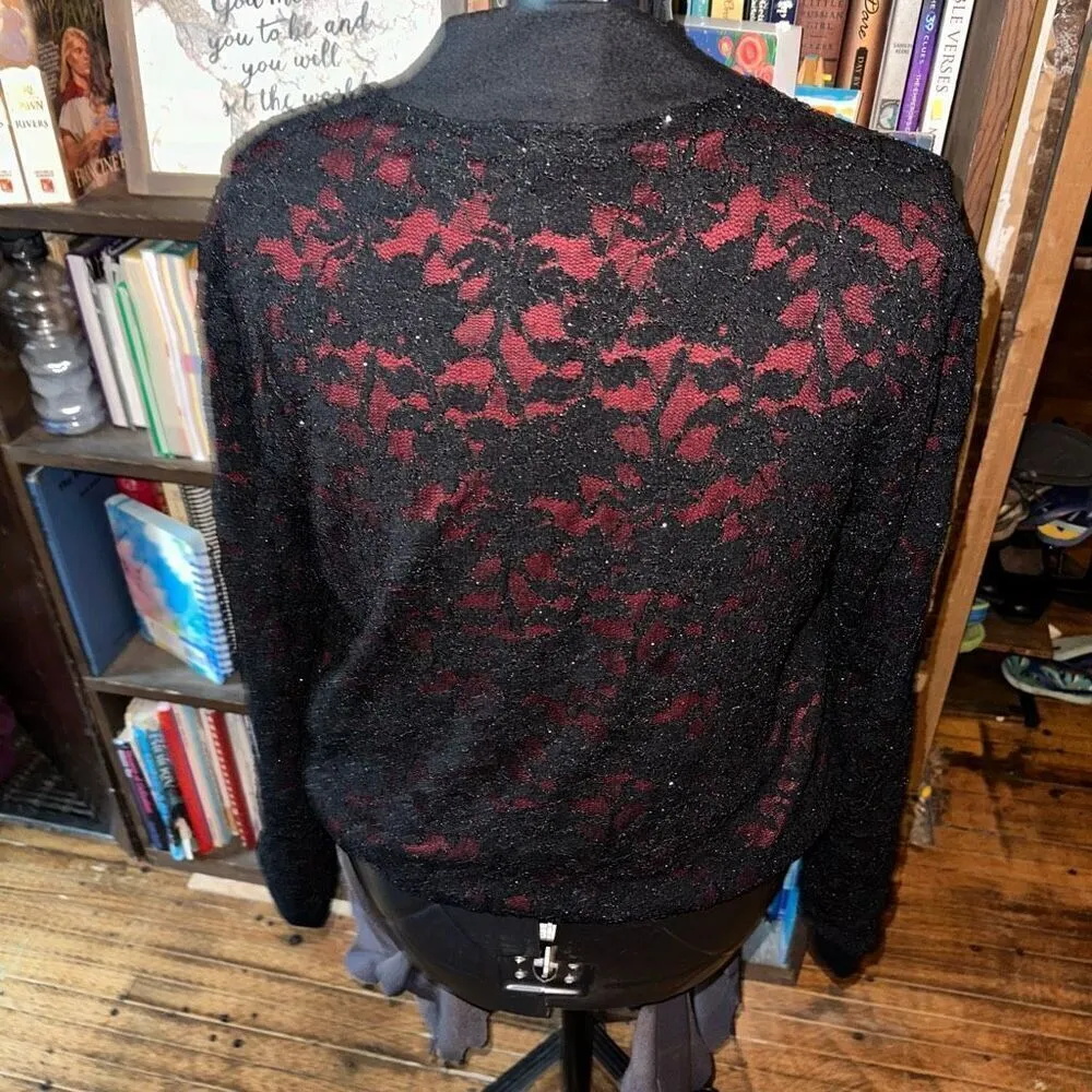 LuLaRoe  red and black lace elegant M bomber jacket - Image 2
