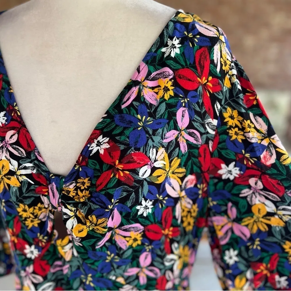 Eloquii Elements Dress 16 Floral Print Blue Red Keyhole V-Neck Party Garden Work - Image 8