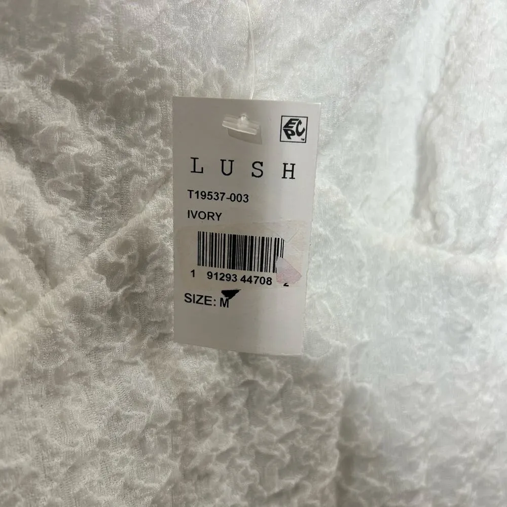 Lush Top Womens Juniors M Ivory Ruched Puff‎ Sleeve Babydoll Cottagecore Top NEW - Image 4