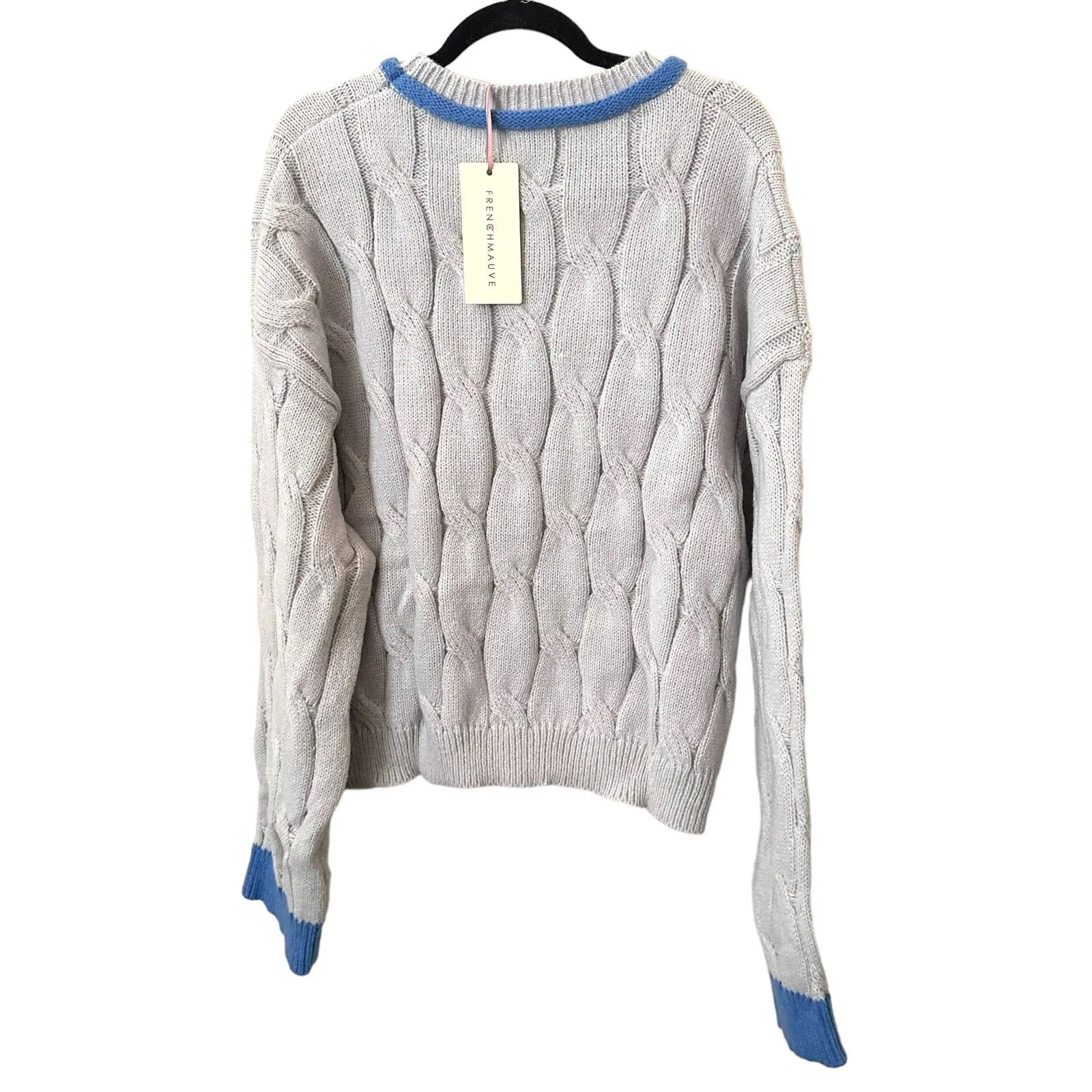 FRENCH MAUVE Tonya Cable Knit Oversized‎ Sweater NWT Gray Size XL - Image 4