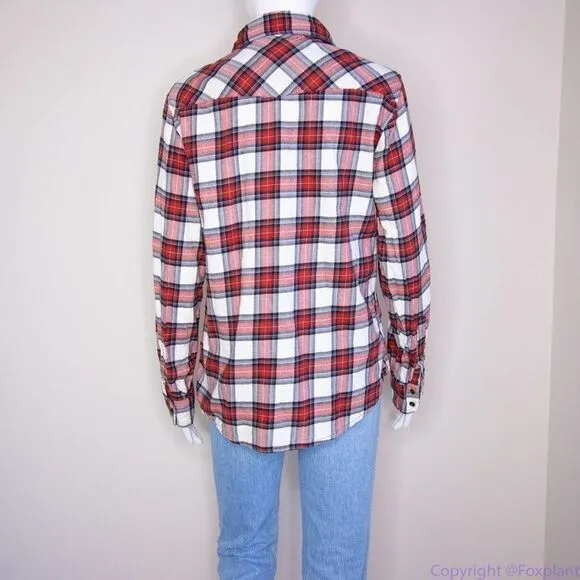 JACHS Girlfriend women's red and white plaid button down shirt, size M - Image 5