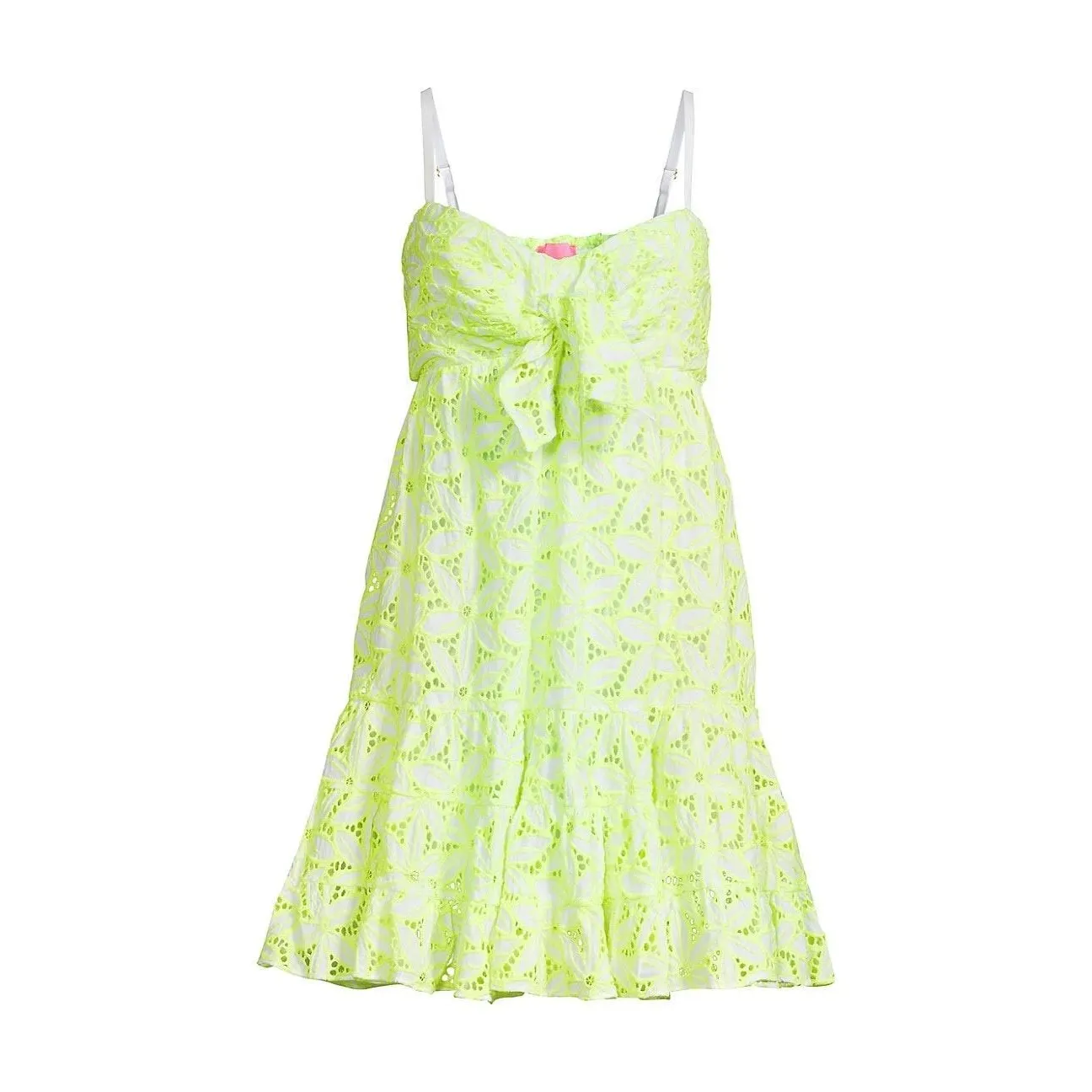 $185 Lilly Pulitzer Briana Bright Neon Eyelet Bow Tiered Mini Dress Size 12 - Image 2