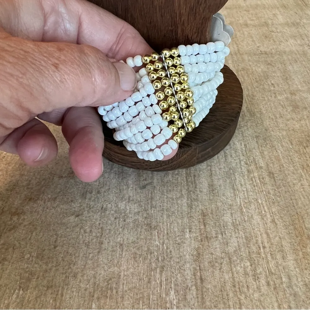 Beaded Bracelets teal peach white gold stretch clasp adjustable - Image 10