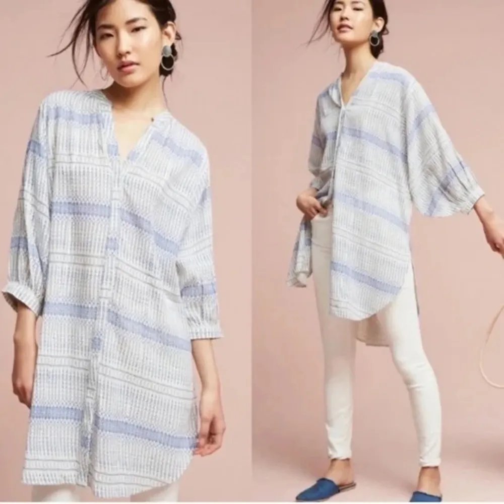 Anthropologie Maeve Yarn Dyed Lena Tunic Top 3/4 long balloon Sleeves Oversized - Image 11