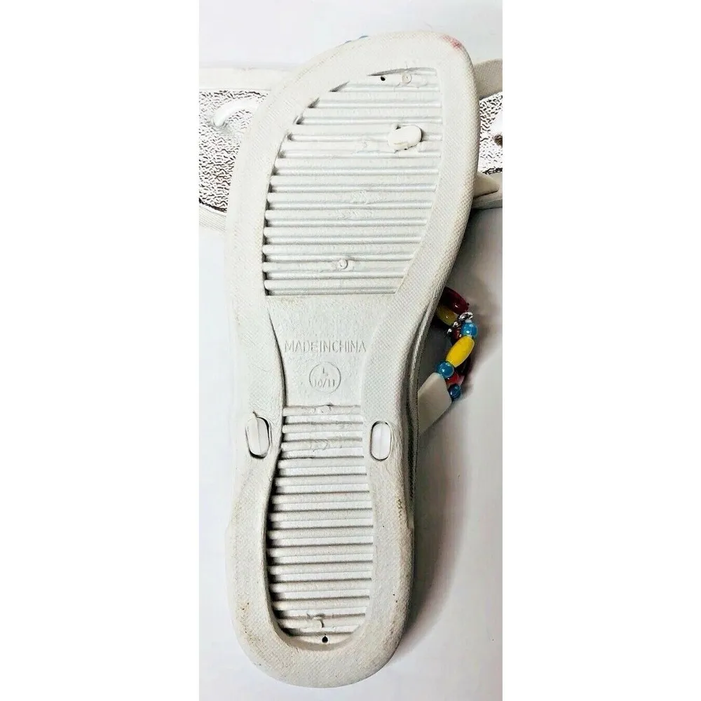 Womens White Rubber Colorful Beaded Thong Waterproof Flip Flop Sandals L 10/11 Size undefined - Image 7