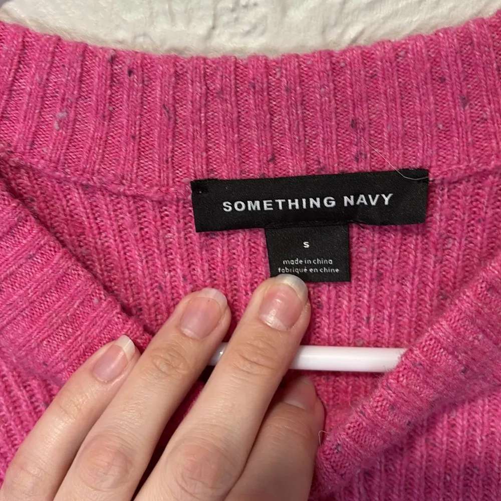 Something Navy Pink Flecked Rib Knit Sweater Size Small - Image 4