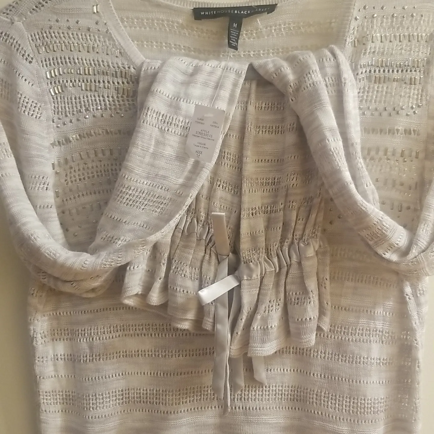 White House black market knit sweater with ribbon sleeve detail NWT - Image 7