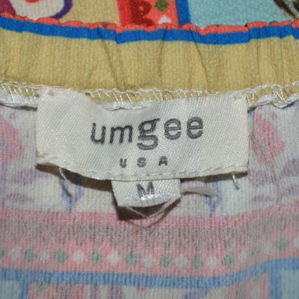 Umgee Boho Bold Floral Mixed Print Bell Sleeve Tassel Blouse Top Size M Cottage - Image 9