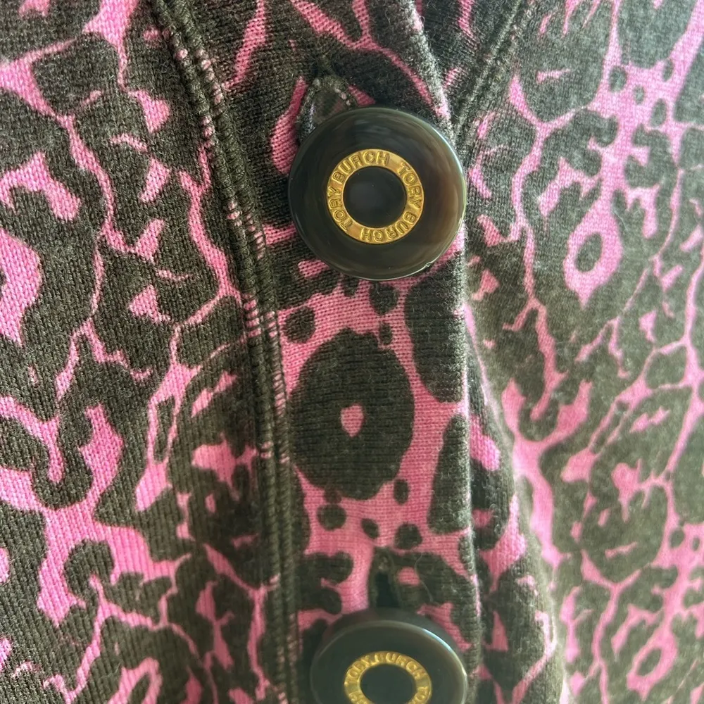 Tory Burch pink and brown printed cardigan - 100% merino wool - Image 2