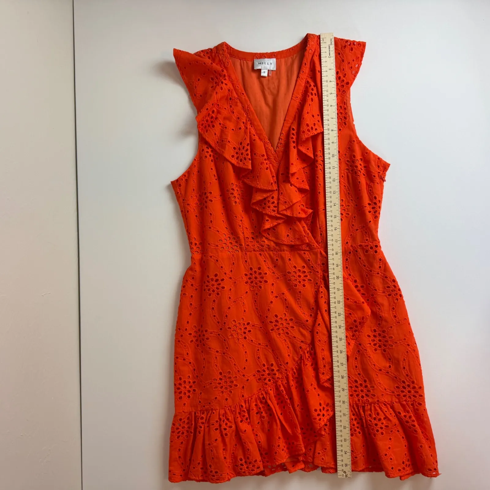 Milly Novi Eyelet Wrap Dress Sz 12 Orange Wrap Sleeveless Party Summer‎ Wedding - Image 9