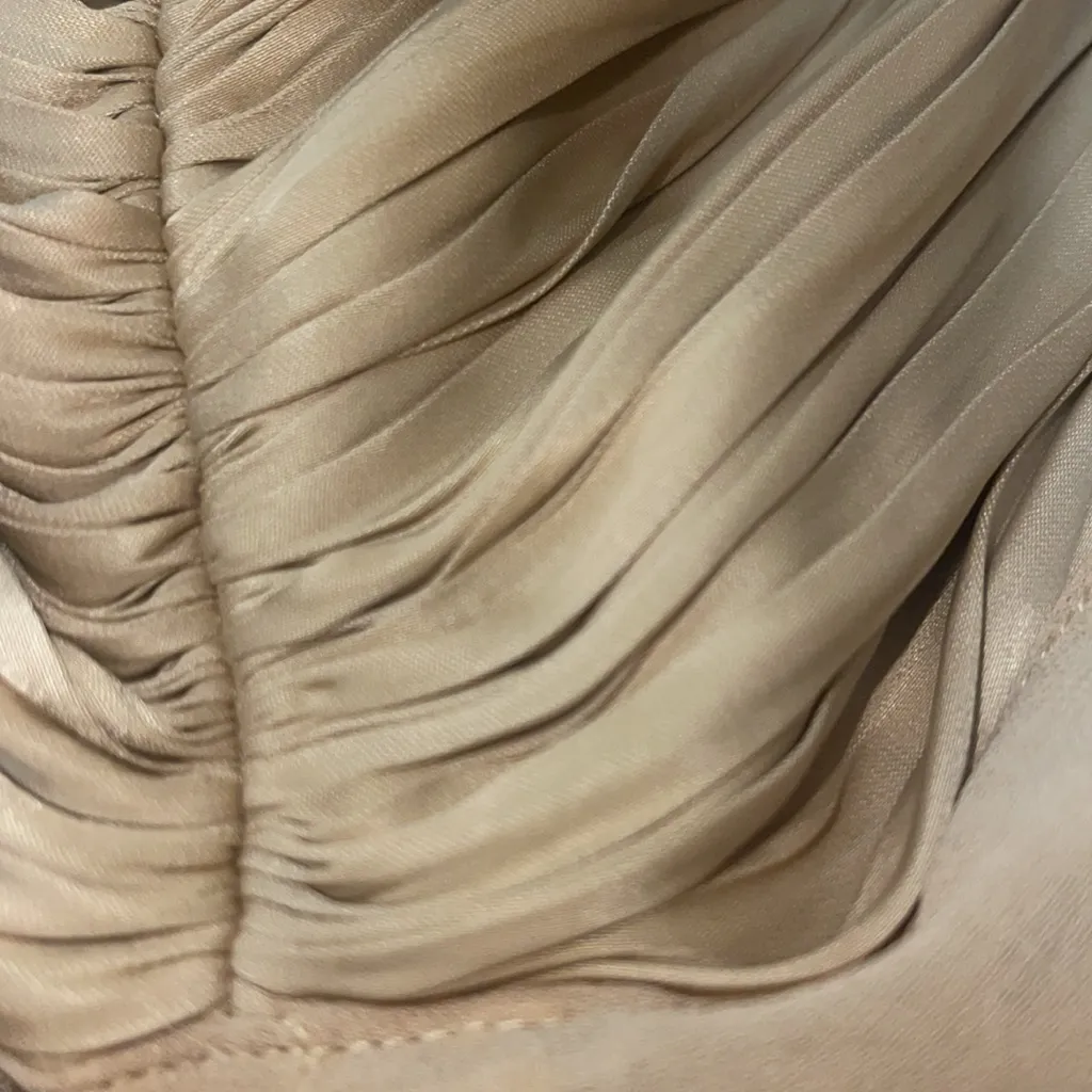 NWT JOIE One Shoulder Ruched Asymmetrical Pleated Top Gold beautiful chic look - Image 2