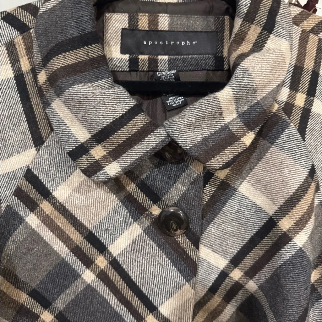 Apostrophe  Checkered Pea Coat - wool blend size large - Image 4