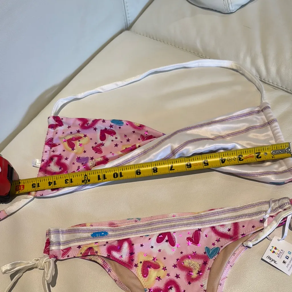 Women small Pink white Heart and Star Bikini Set with stitching strapless halter - Image 7