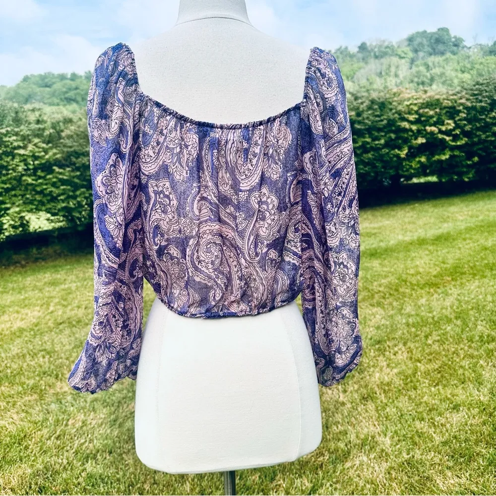 ZARA Purple Cropped Sheer Blouse Top Boho Indie Floral Mauve Ruffle - Image 13
