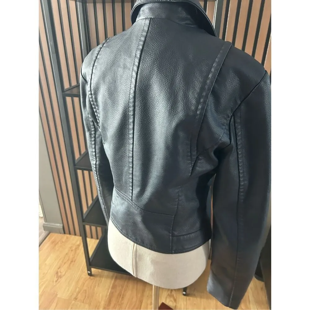Express faux leather dark blue jacket size small motto rock like style - Image 3