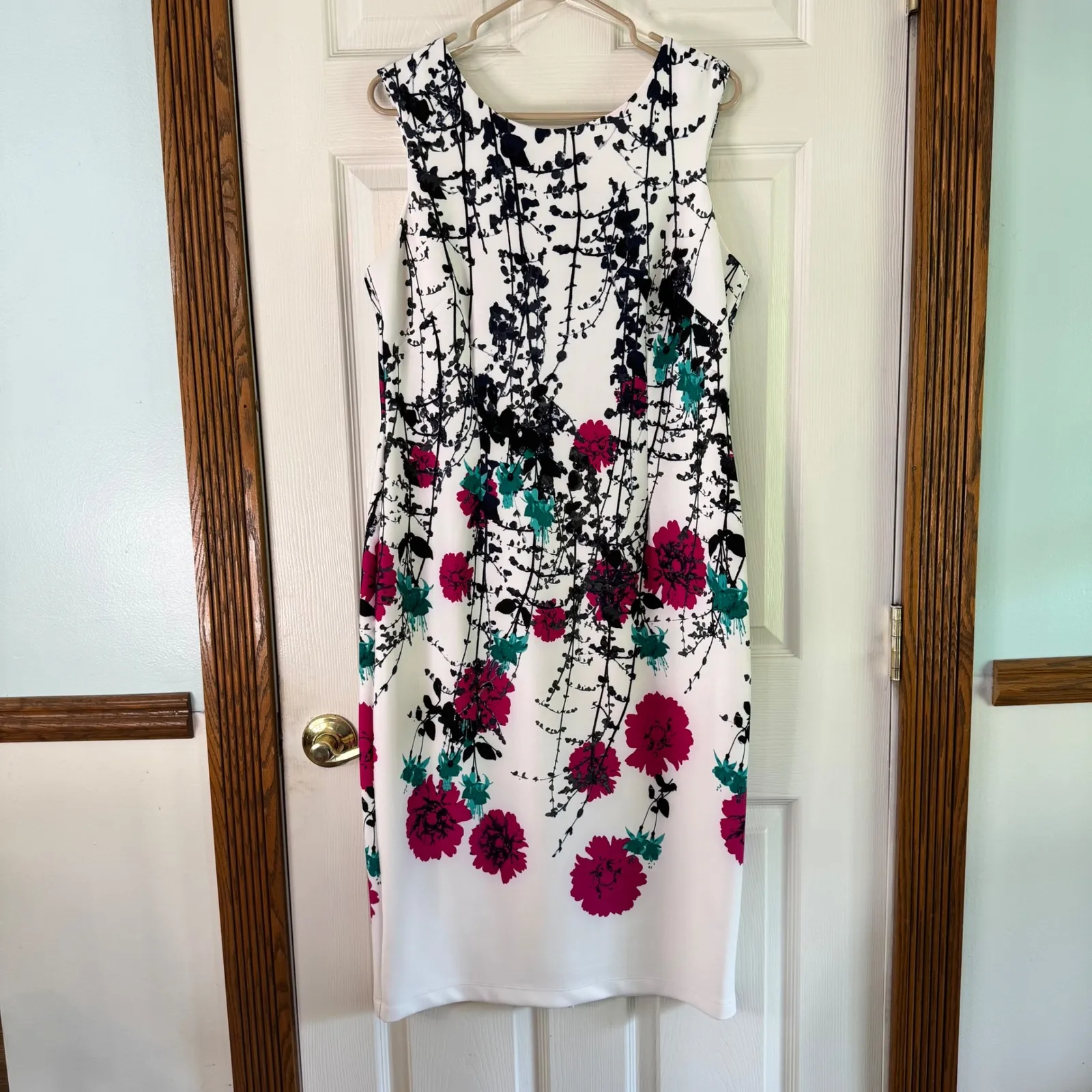 Julian Taylor Floral Print Sleeveless Dress Party Cocktail‎ White Pink 14 - Image 8