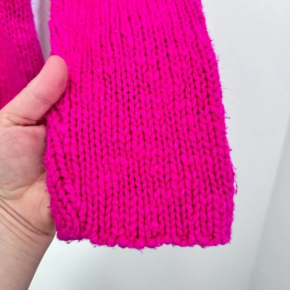 Vibrant Hot Pink Chunky Knit Turtleneck Sweater Winter Cozy‎ Comfy Oversized S - Image 7