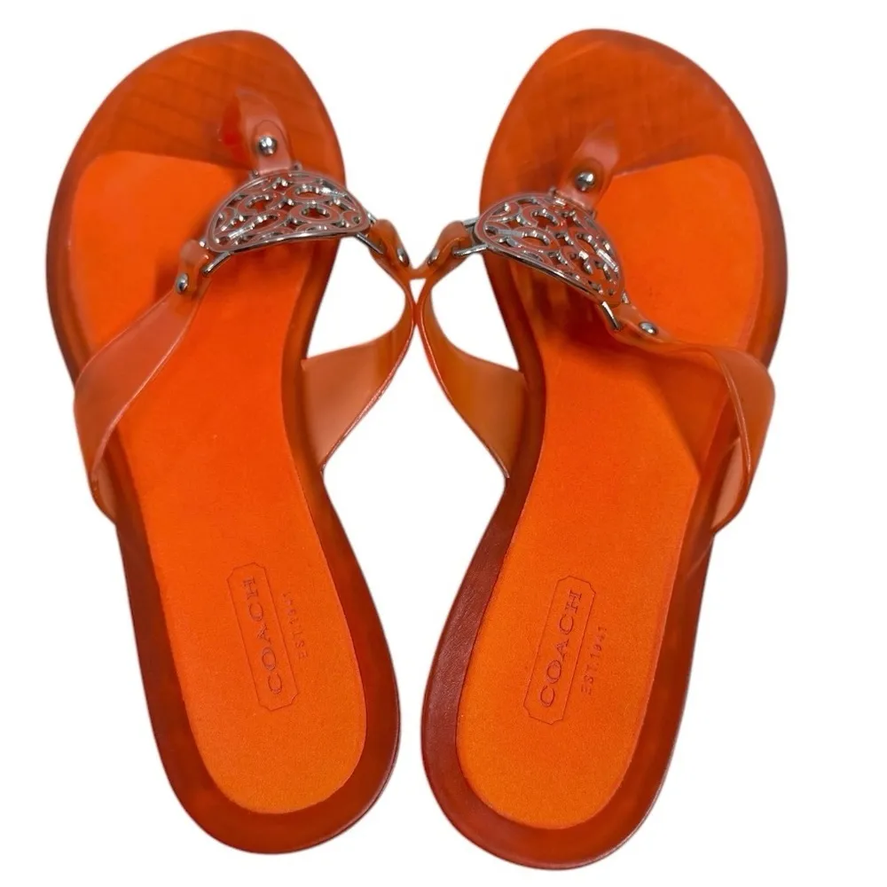 Coach Coral/Orange Womens Thong Rubber Flip Flop With Metal Sandals Size 9 Coach - Image 5