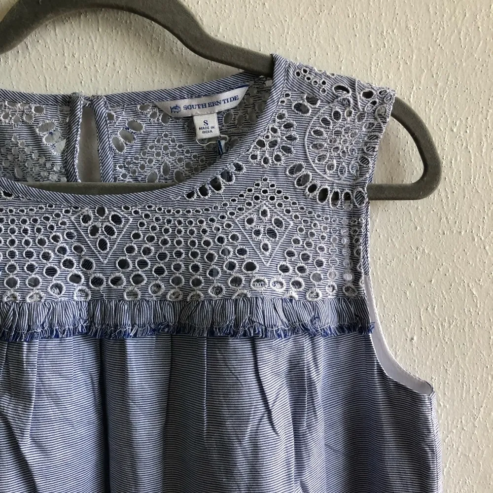 Southern Tide Dress Katrina Eyelet Dress Marina Blue Sz S NWT Sleeveless A-Line - Image 9