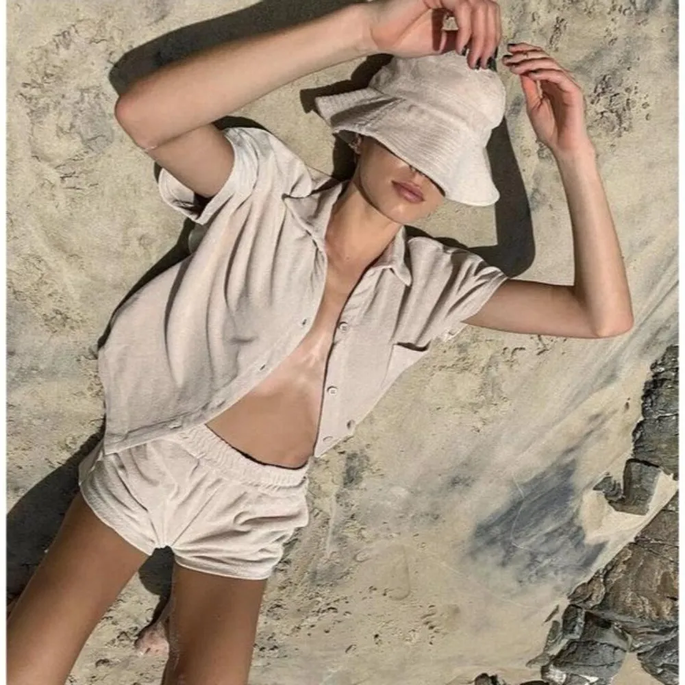 Araminta James Terry Shirt in Biscuit XSmall Womens Button Down Blouse Top Tan Size XS - Image 10