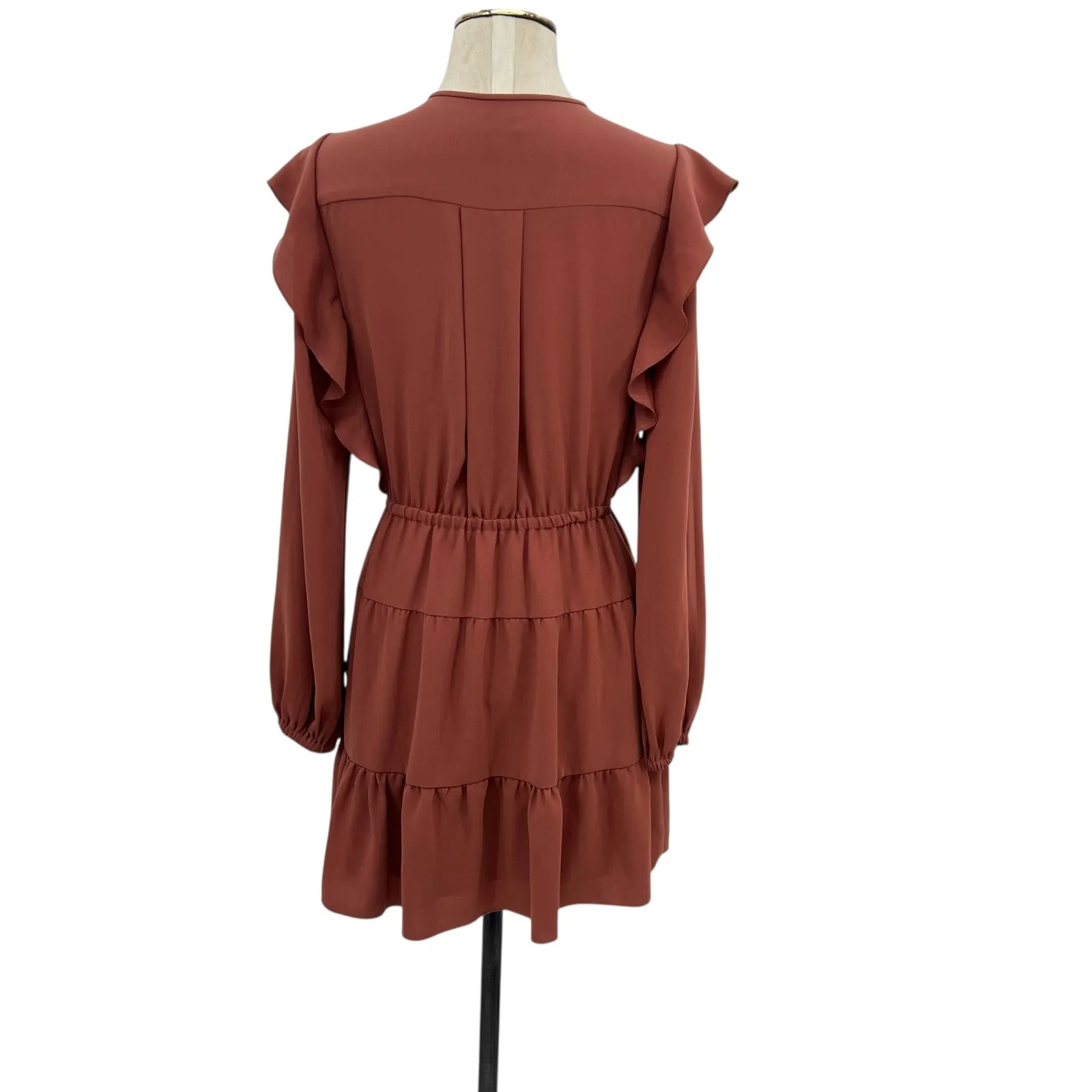 Aritzia Wilfred Marvelle Dress Mini Peasant Ruffle Rust Size XS - Image 6