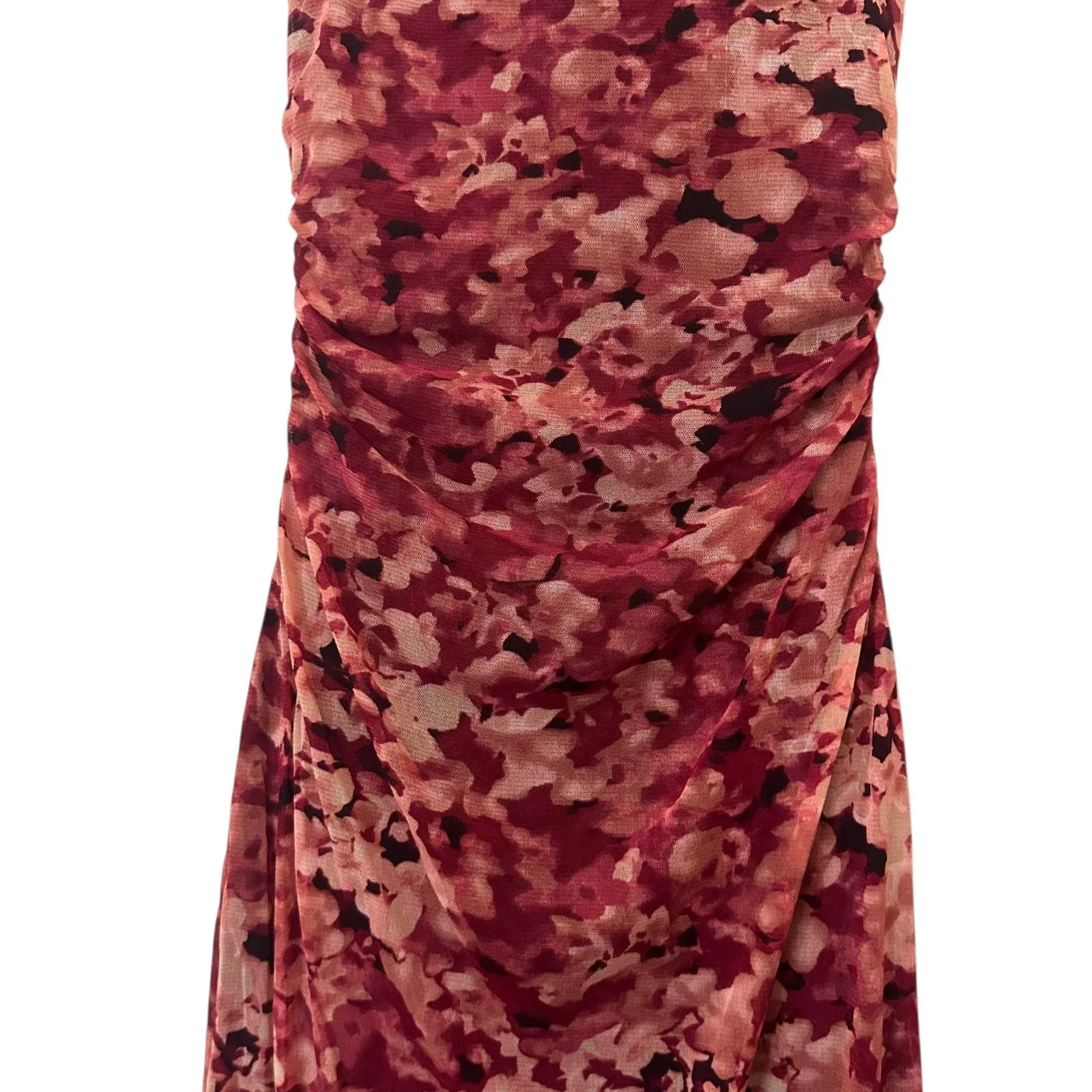 KAY UNGER Floral Mesh Cinched Midi Dress Pink Brown Vintage Medium - Image 5