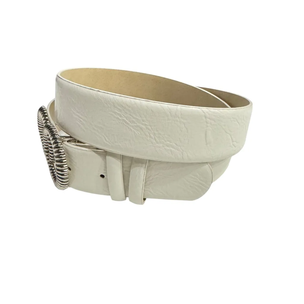 Vince Camuto White Wide Belt Silver Double Ring Buckle Statement - Image 2