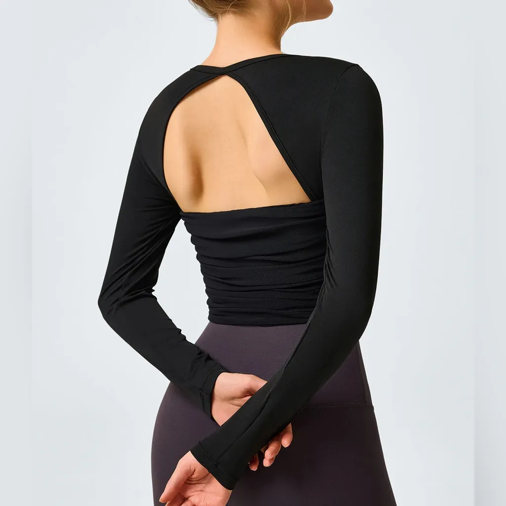 Berlook Black Cutout Ruched Long Sleeve Top - Image 5