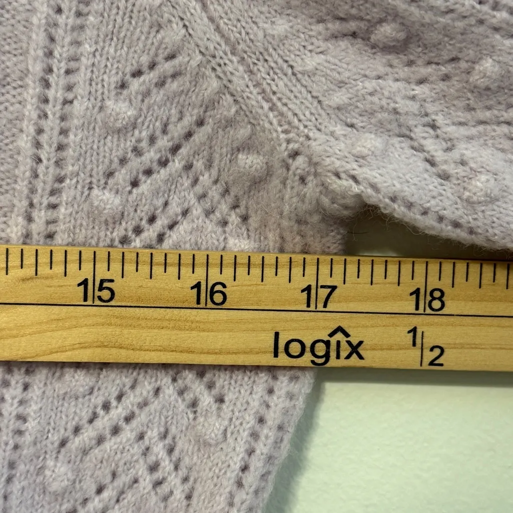 J. CREW Pointelle Cable Knit Sweater Puff Sleeve Lilac Purple Wool Blend Size XS - Image 7