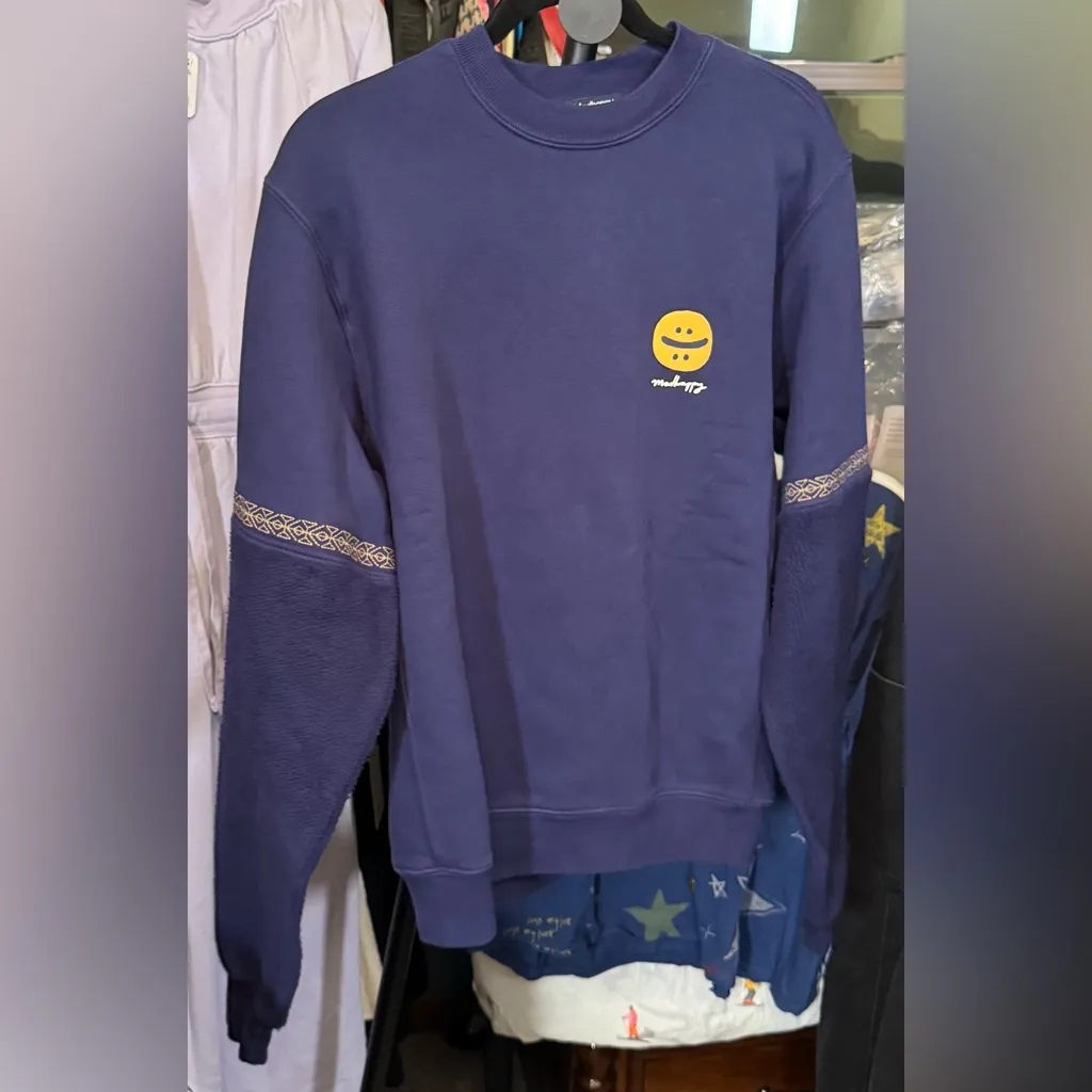 NWOT Madhappy Reverse Sleeve Fleece Crewneck - navy - small RARE Synergy capsule - Image 5