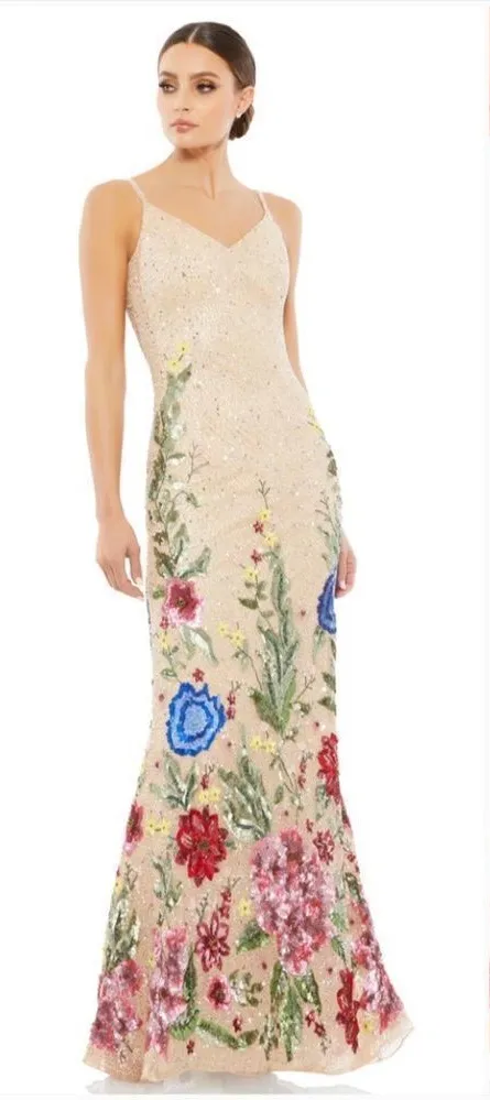 Mac Duggal 5475 Women's  Floral Embellished Spaghetti Strap Gown - Image 2