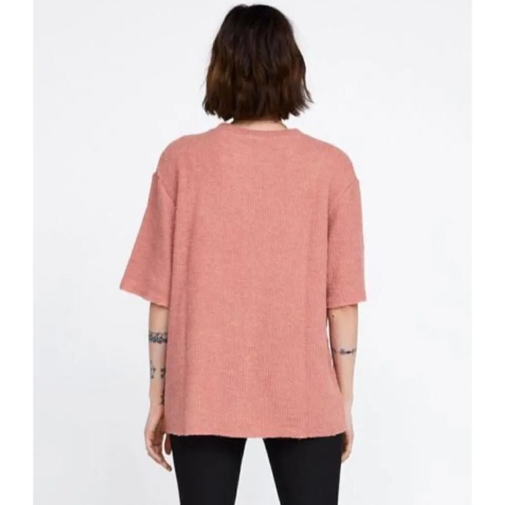 Zara Oversized Ribbed Knit‎ Textured Shirt in Pink Casual Loungewear Size Small - Image 2