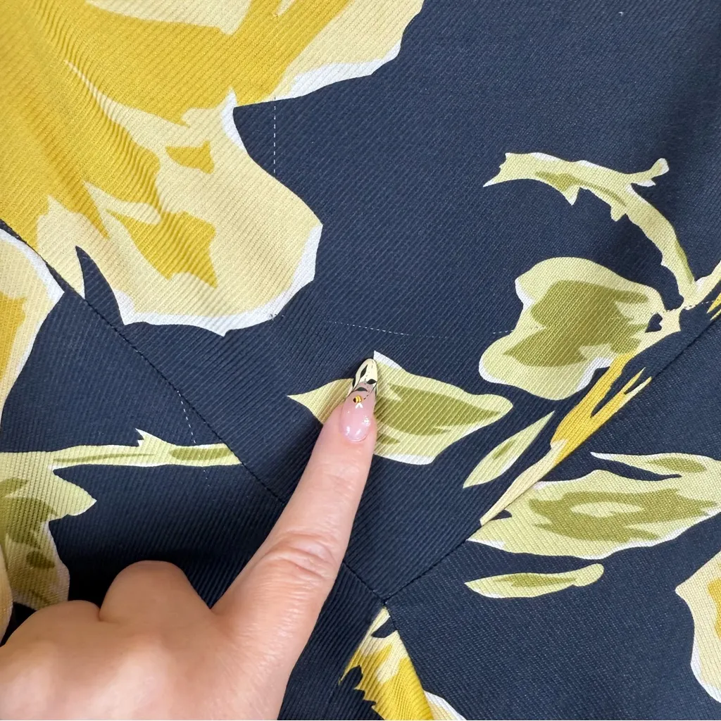 Cache Floral A-Line Skirt Black Yellow Cotton Silk Lined Knee Length size 8 - Image 10